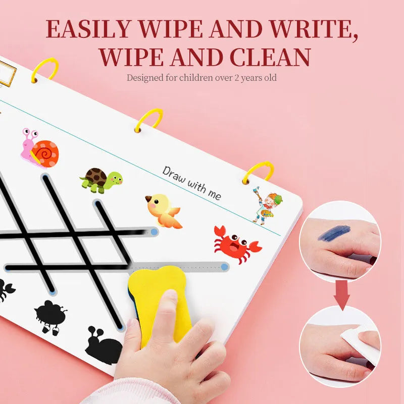 Reusable Tracing Workbook for kids 64 Pages | 2 Markers & Duster Included