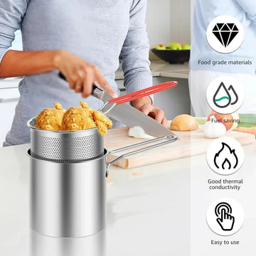 Stainless Steel Deep Fryer Pot with Strainer Basket